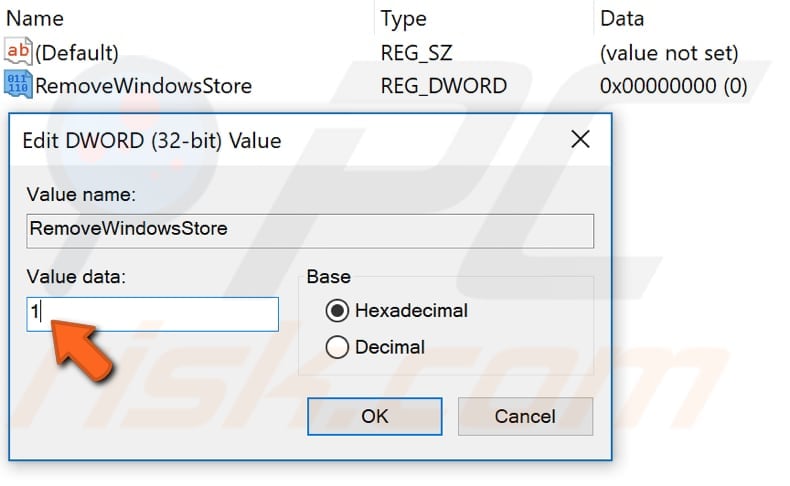 disable windows store using registry editor step 4