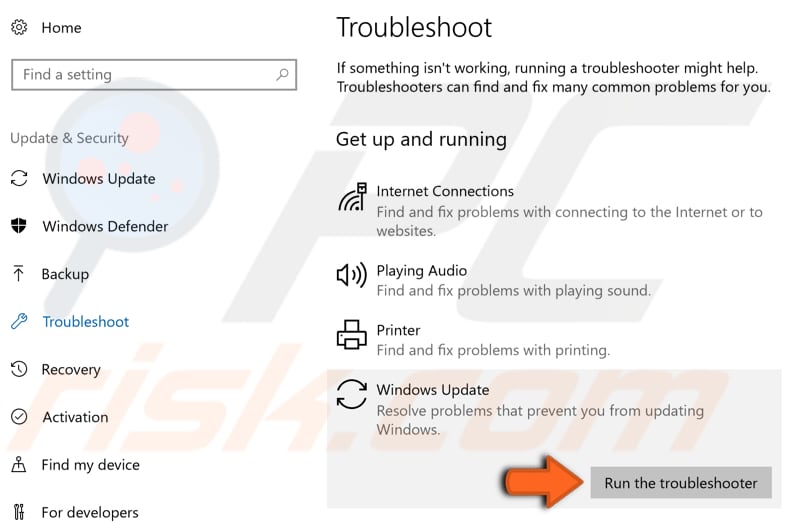 run windows update troubleshooter step 2