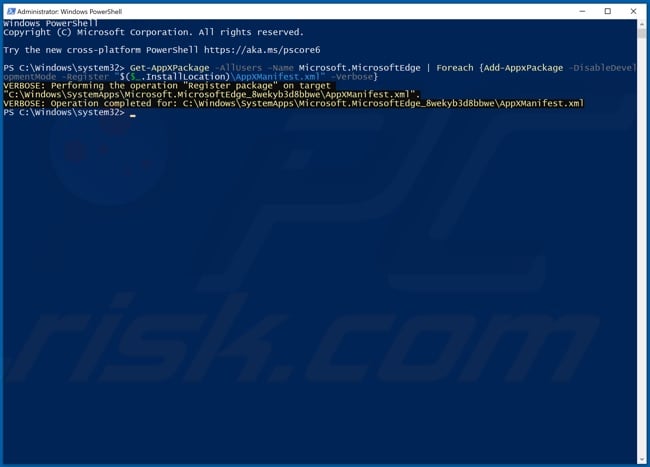 Enter the command in Windows Powershell and hit the Enter key to execute it