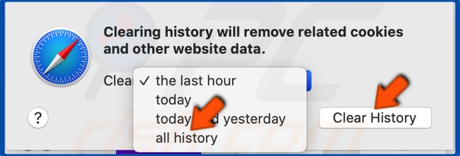 Select all history and click Clear History