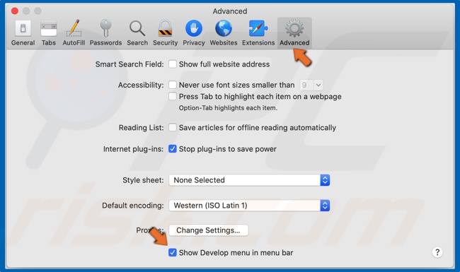 Select Advanced and tick the Show Develop menu in menu bar checkbox