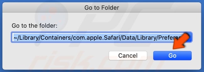 Open the Go to Folder window and enter the com.apple.Safari.plist file path