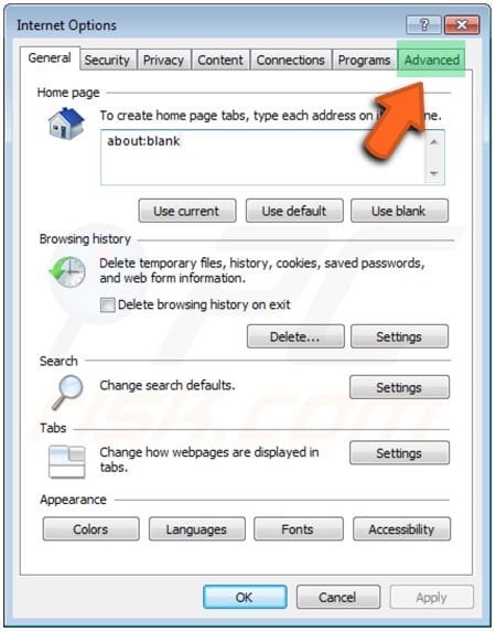 Internet Explorer settings reset Internet options advanced tab
