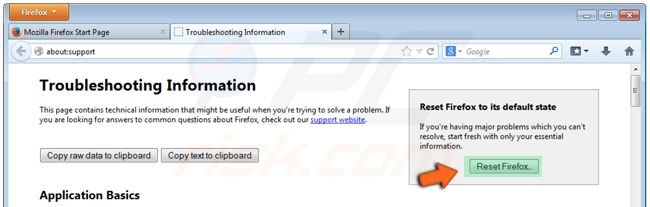 how to reset mozilla firefox browser