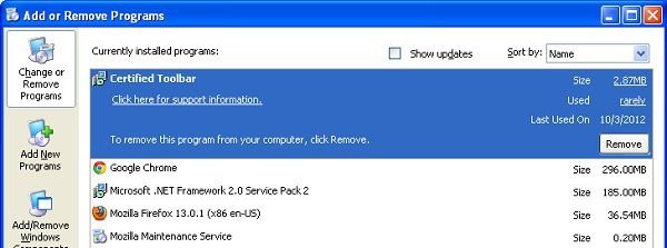 certified toolbar uninstall