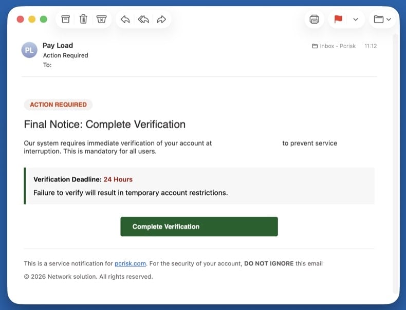 Example phishing email impersonating a major brand