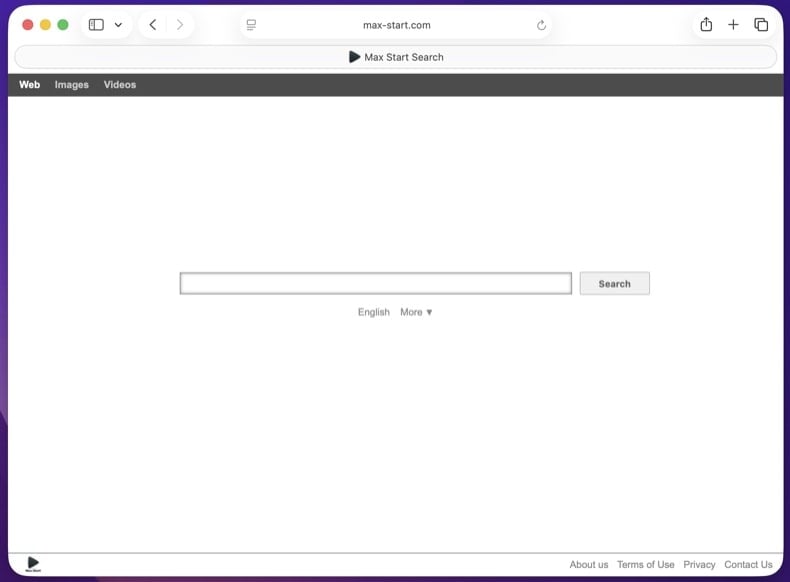 Browser showing redirected search results from a hijacked search engine
