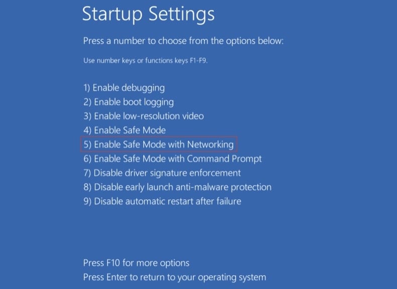 Run Windows 10 in Safe Mode with Networking - press F5 at the Startup Settings screen