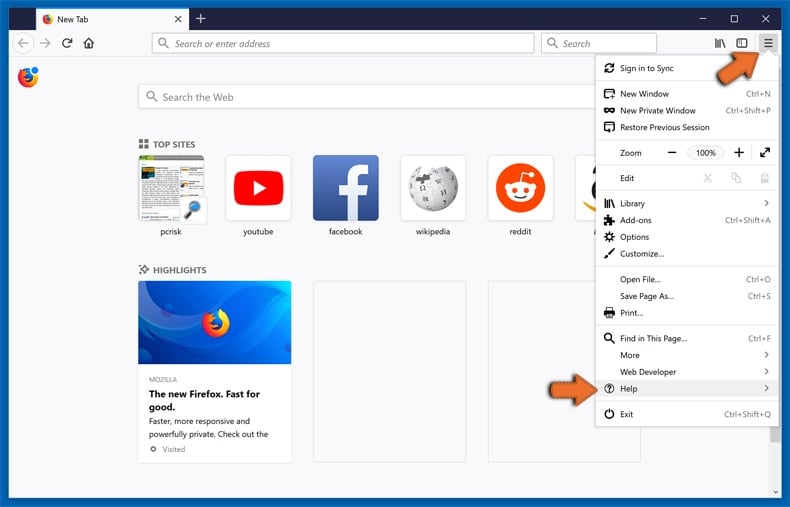 accesarea setărilor (Resetați Firefox la Pasul setări implicite 1)