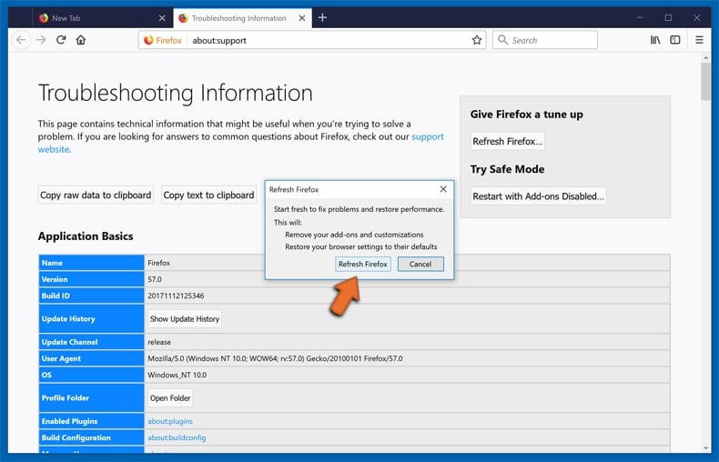 confirmați că doriți să resetați setările Firefox la valorile implicite (Resetați Firefox la setările implicite pas 4)