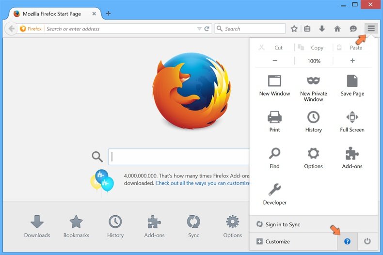 Resettings Mozilla Firefox settings to default - accessing settings window