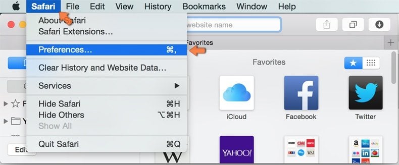 Αφαίρεση adware από το Safari Βήμα 1 - Πρόσβαση στις προτιμήσεις