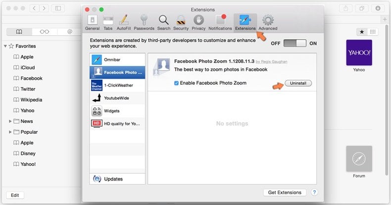 Eliminar el adware de Safari Paso 2 - Eliminar extensiones