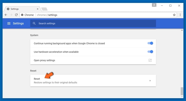 Configurações do Google Chrome Redefinir Etapa 2