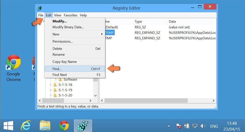 how to delete registry entries step 4 - search for registry entries