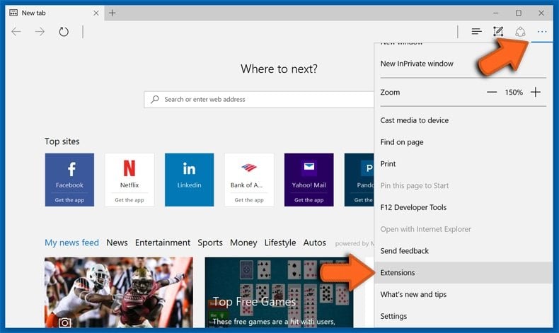 Removing browser hijackers from Microsoft Edge step 1
