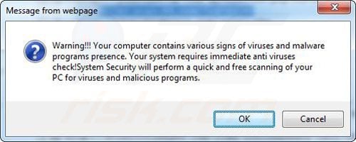 falske pop - up bruges i rogue antivirus distribution eksempel 2
