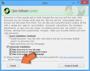 Instalação em declínio de seqüestradores de navegador ao baixar amostra de software livre
