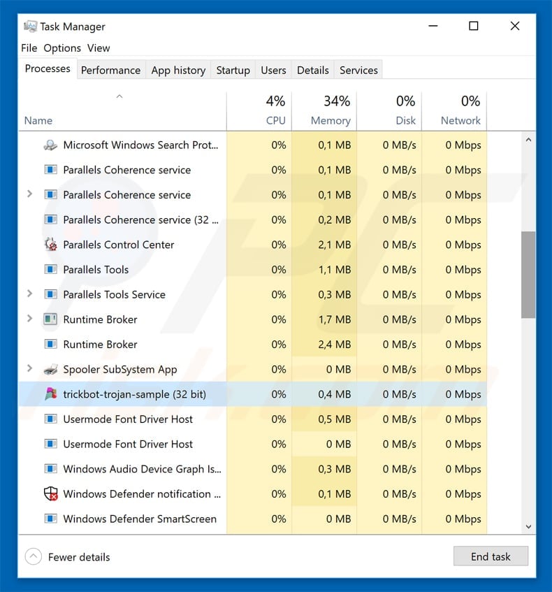  bösartiger Prozess, der auf dem Computer des Benutzers ausgeführt wird Beispiel