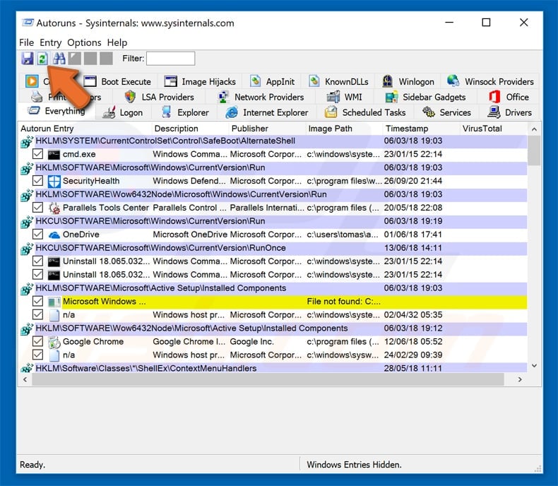 klik op' Opties ' bovenaan en vink de optie 'Lege locaties verbergen' en 'Windows-items verbergen' uit