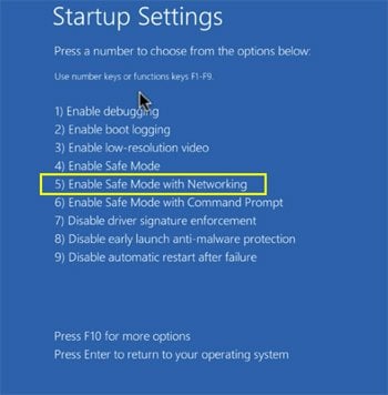  windows 10 safe mode with networking