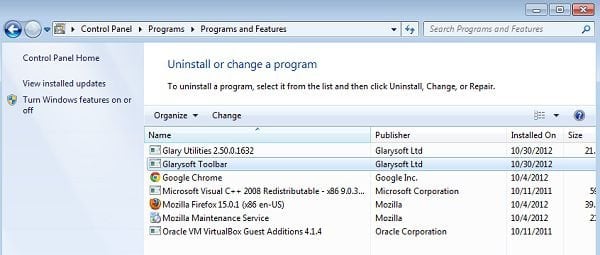 glarysoft toolbar uninstall