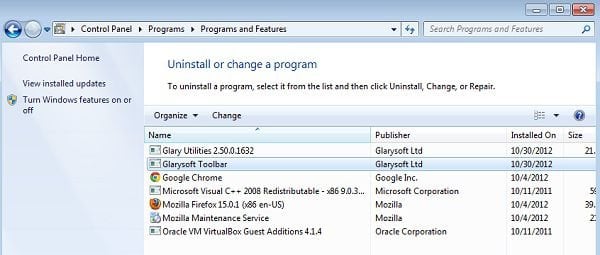 glarysoft toolbar uninstall