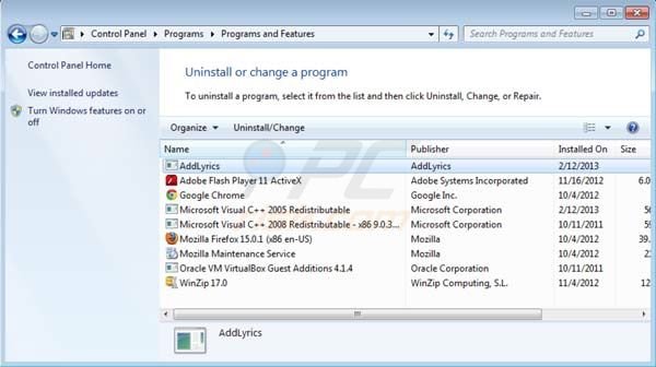 AddLyrics adware uninstall
