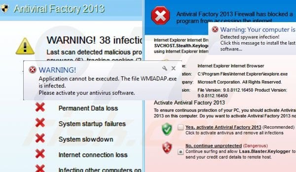 Antiviral Factory 2013 generating fake security warning pop-ups