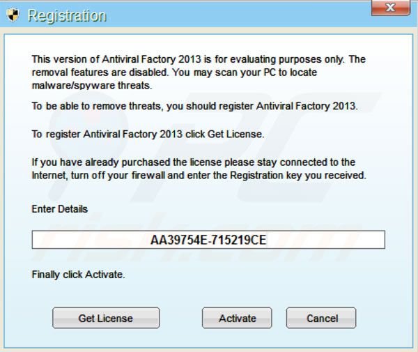 Antiviral Factory 2013 registration step 2