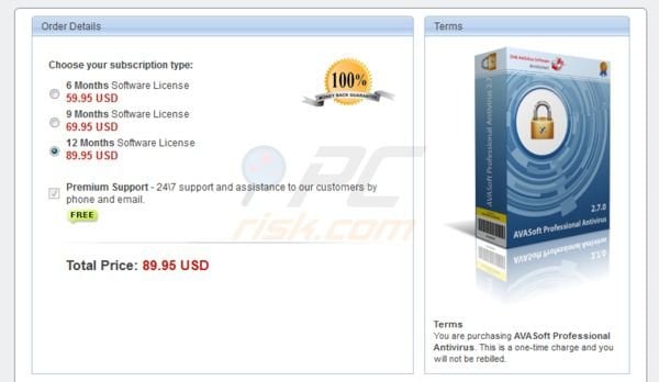 Antivirus Security 2013 payment page