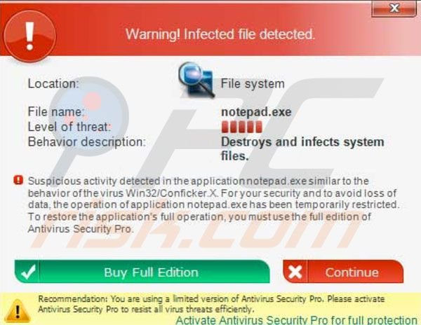  Antivirus Security Pro Generieren gefälschte Sicherheitswarnung Pop-ups