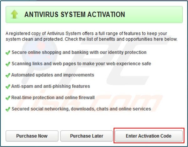 Antivirus System enter activation code