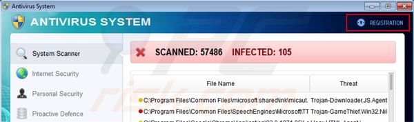 Antivirus System registration