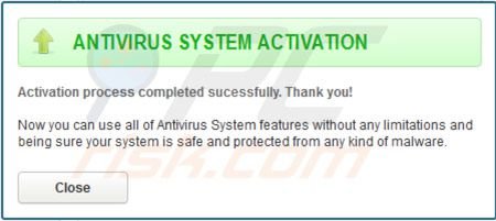 Antivirus System successful registration