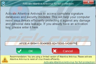 Activate Attentive Antivirus using a retrieved activation key