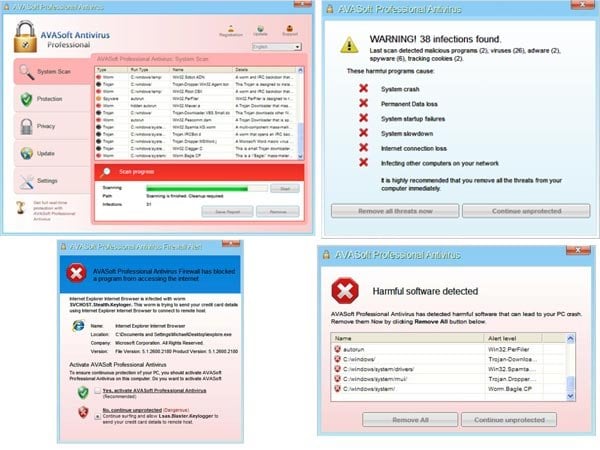 AVASoft Antivirus Professional fake security scan results