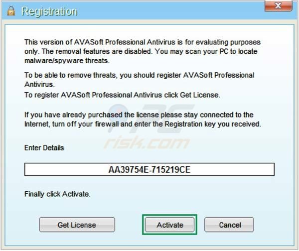 AVASoft Professional Antivirus removal using registry key