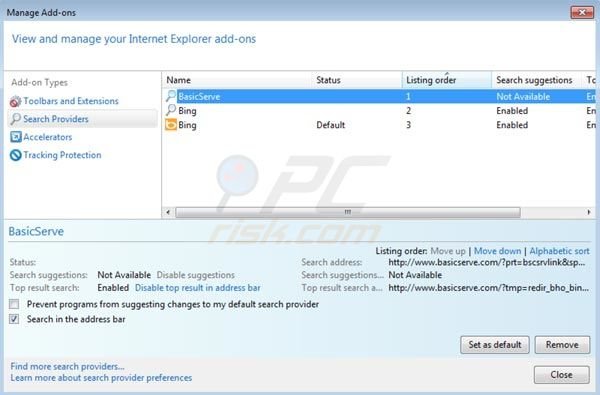 BasicServe redirect removal from Internet Explorer