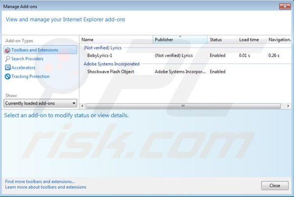 Boby Lyrics removal from Internet Explorer