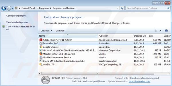 Browsefox uninstall