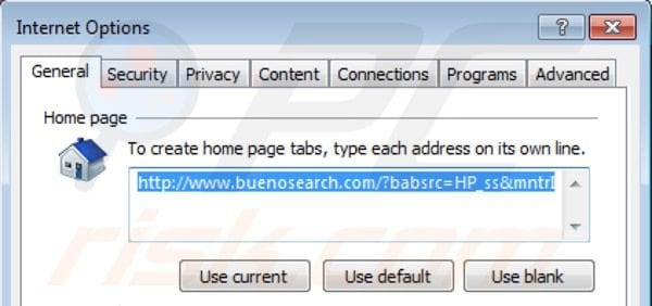 BuenoSearch homepage in Internet Explorer