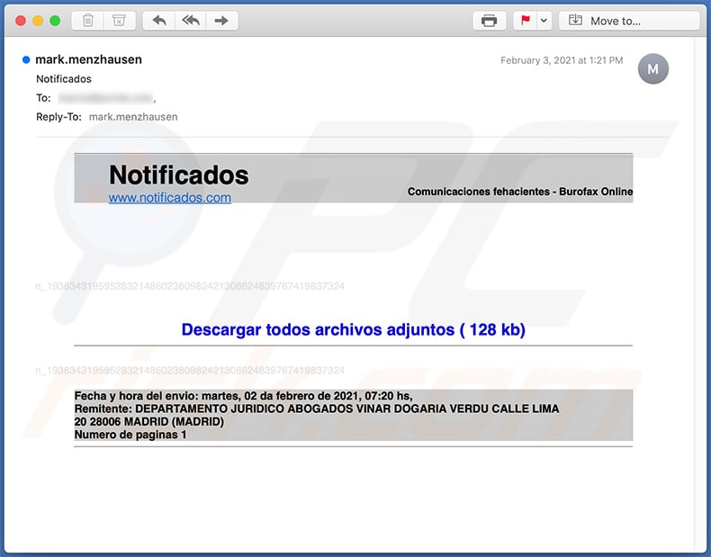Burofax Online-themed spam email (2021-02-05)