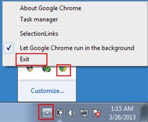 Close any runing Google Chrome browsers