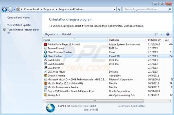 claro toolbar uninstall