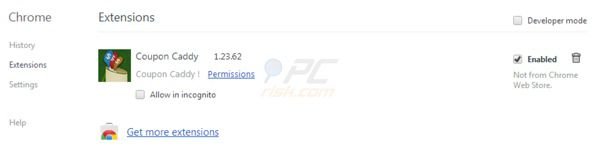 Coupon Caddy adware removal from Google Chrome