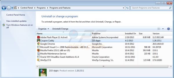 Coupon Caddy uninstall