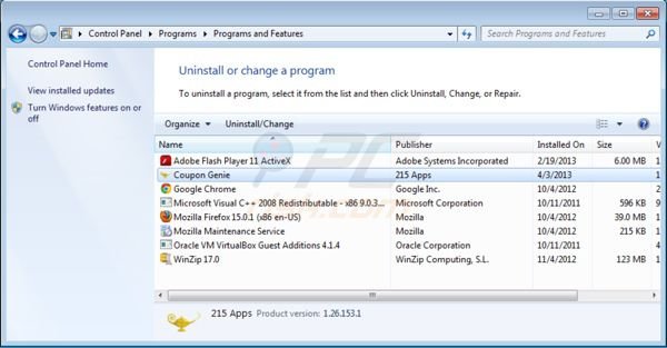 Coupon Genie removal (uninstall)