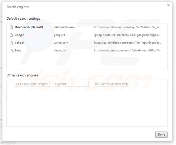 Dalesearch default search engine in Google Chrome