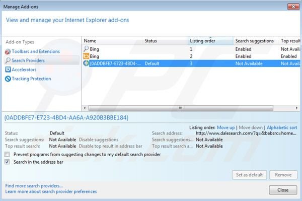 Dalesearch default search engine in Internet Explorer